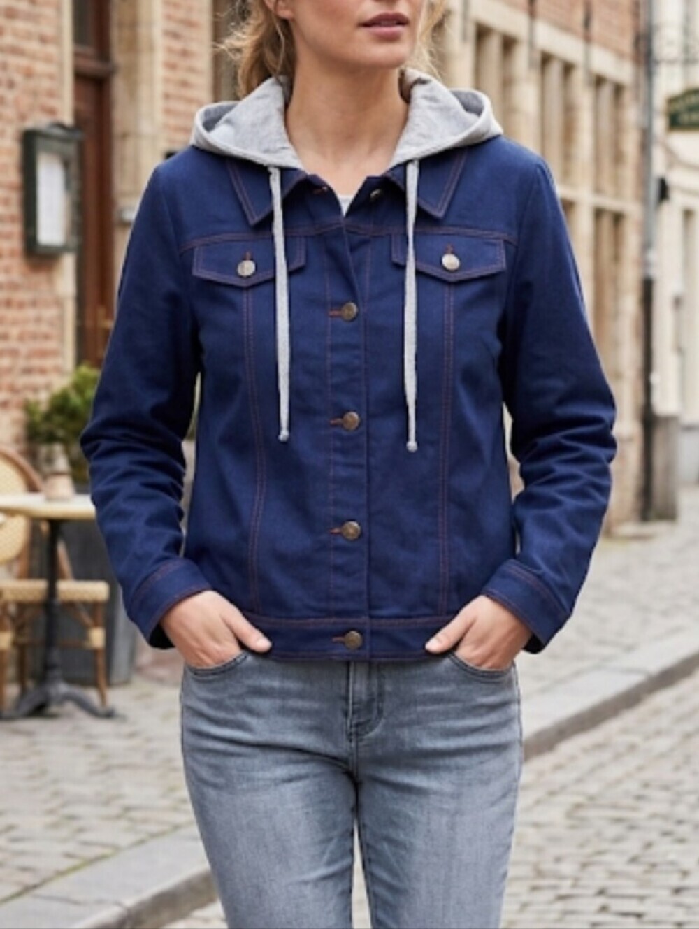 Hood jacket university Venus blue shirt collar  women's Button Down Large.